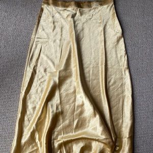 Gold satin midi skirt